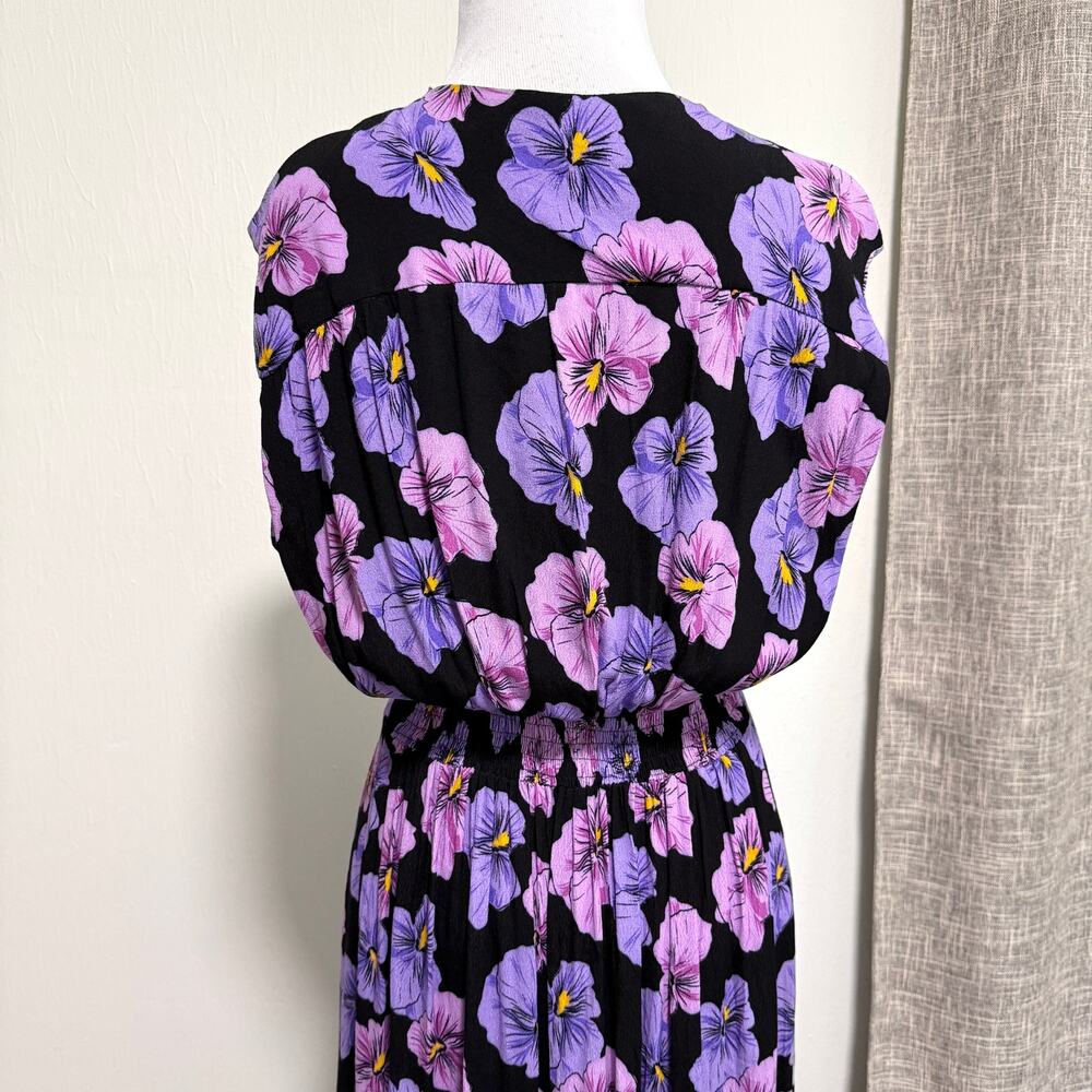 Ava Sky Hawaii Womens Floral Maxi Dress L Black Purple Deep V-Neck Front Slit - Picture 10 of 12